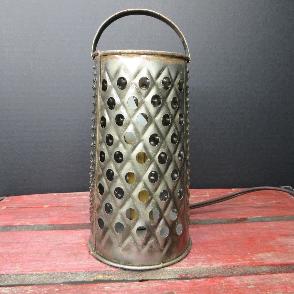 Primitive Grater Lantern Lamp Light Primitive Rustic Farmhouse Decor Electric
